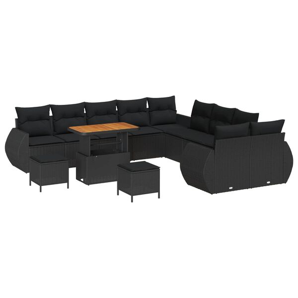 vidaXL Garden Sofa Set Height-Adjustable 13 pcs Black Poly Rattan