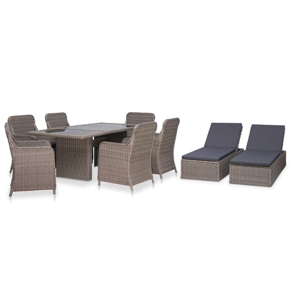 vidaXL 9 Piece Outdoor Dining Set Poly Rattan Brown