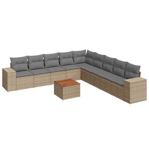 vidaXL 10 Piece Garden Sofa Set with Cushions Beige Poly Rattan
