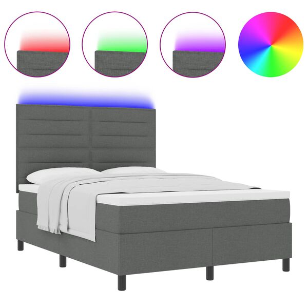 vidaXL Box Spring Bed Striped Dark grey and White 193 x 137 x 88 cm