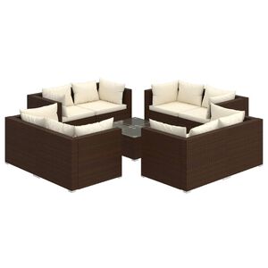 vidaXL 9 Piece Garden Lounge Set with Cushions Poly Rattan Brown