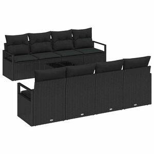vidaXL Garden Sofa Set 9 pcs 8-Seater Black Poly Rattan