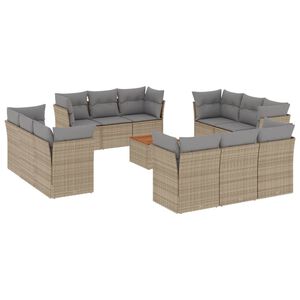 vidaXL 13 Piece Garden Sofa Set with Cushions Beige Poly Rattan