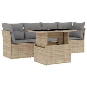 vidaXL 5 Piece Garden Sofa Set with Cushions Beige Poly Rattan