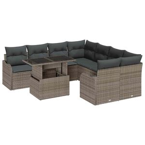 vidaXL Garden Sofa Set with Cushion 9 pcs Grey Poly rattan