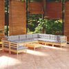 vidaXL 11 Piece Garden Lounge Set with Grey Cushions Solid Pinewood