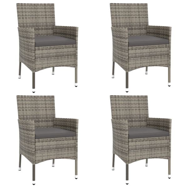 vidaXL 5 Piece Garden Bistro Set with Cushions Grey Poly Rattan