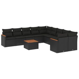 vidaXL 11 Piece Garden Sofa Set with Cushions Black Poly Rattan