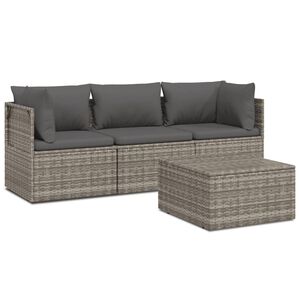 vidaXL 4 Piece Garden Lounge Set with Cushions Grey Poly Rattan
