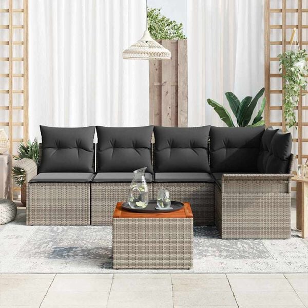 vidaXL Garden Sofa Set with Storage 6 pcs Grey Poly Rattan