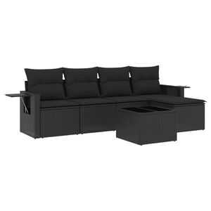 vidaXL 6 Piece Garden Sofa Set with Cushions Black Poly Rattan