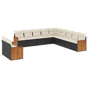 vidaXL 11 Piece Garden Sofa Set with Cushions Black Poly Rattan