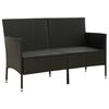 vidaXL 3-Seater Garden Sofa with Cushion Black Poly Rattan