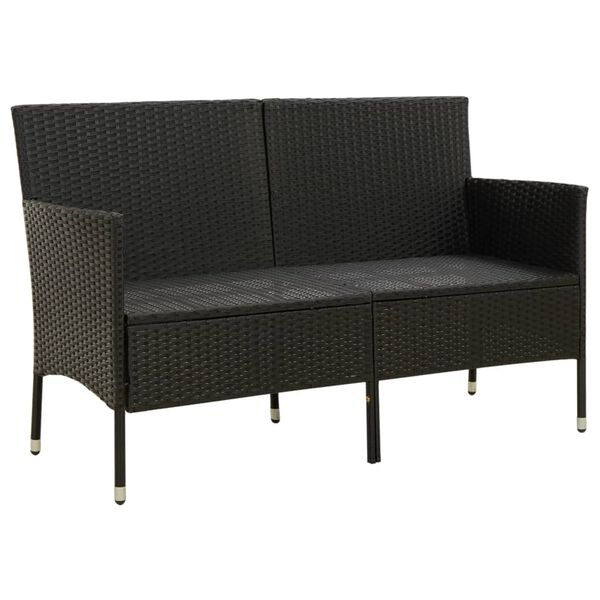 vidaXL 3-Seater Garden Sofa with Cushion Black Poly Rattan