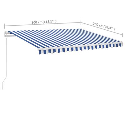 vidaXL Freestanding Manual Retractable Awning 300x250 cm Blue/White