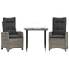 vidaXL 3 Piece Garden Dining Set with Cushions Grey Poly Rattan