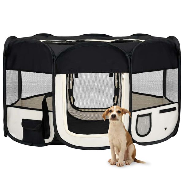 vidaXL Foldable Dog Playpen with Carrying Bag Black 145x145x61 cm
