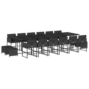 vidaXL 17 Piece Garden Dining Set with Cushions Black Poly Rattan
