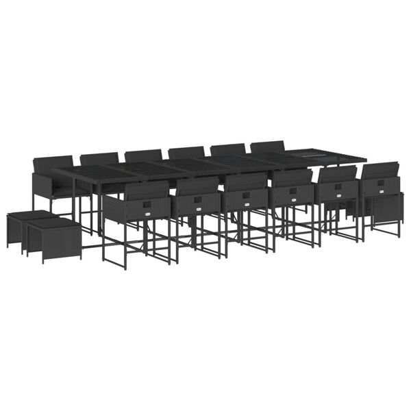 vidaXL 17 Piece Garden Dining Set with Cushions Black Poly Rattan
