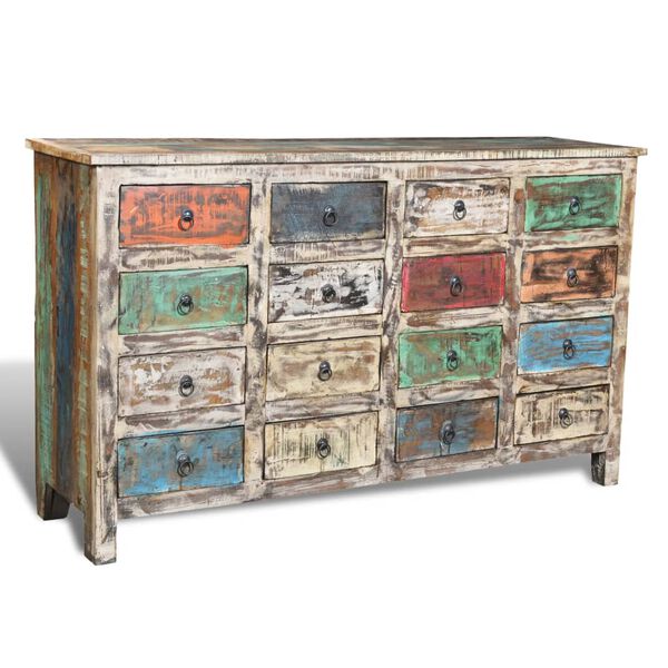 vidaXL Reclaimed Cabinet Solid Wood Multicolour with 16 Drawers