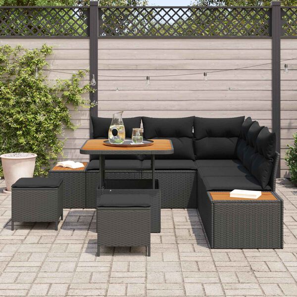 vidaXL Garden Sofa Set 8 pcs Black Poly Rattan