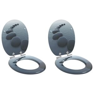 vidaXL WC Toilet Seats 2 pcs with Soft Close Lids MDF Stones Design