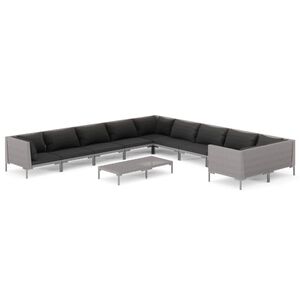 vidaXL 11 Piece Garden Lounge Set with Cushions Poly Rattan Dark Grey