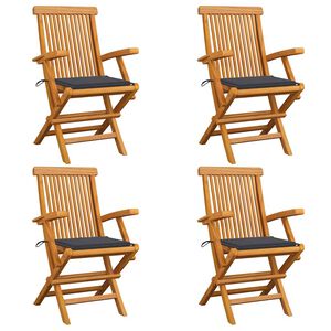 vidaXL Garden Chairs with Anthracite Cushions 4 pcs Solid Teak Wood