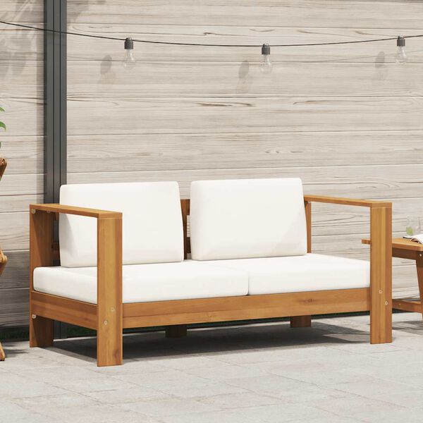 vidaXL Garden Sofa with Cushion 140 cm Solid Acacia Wood Cream White