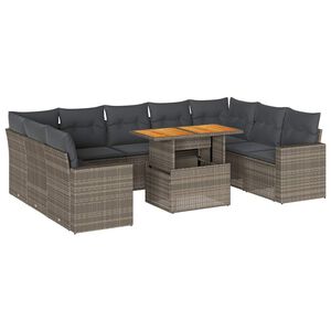 vidaXL 10 Piece Garden Sofa Set with Cushions Grey Poly Rattan