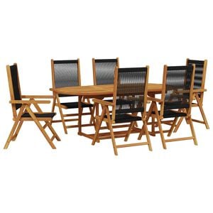 vidaXL 7 Piece Garden Dining Set Black Polypropylene and Solid Wood