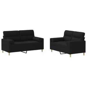 vidaXL 2 Piece Sofa Set with Pillows Black Fabric