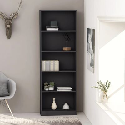 vidaXL 5-Tier Book Cabinet Grey 60x24x175 cm Engineered Wood