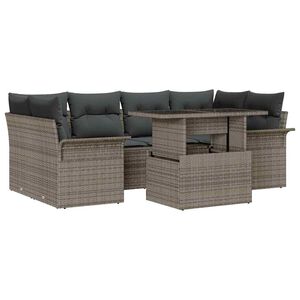 vidaXL Garden Sofa Set with Cushion 7 pcs Grey Poly rattan