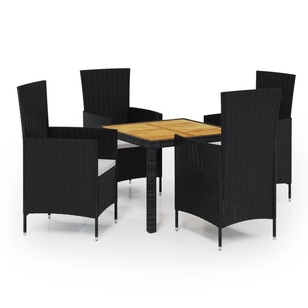 vidaXL 5 Piece Outdoor Dining Set with Cushions Poly Rattan Black