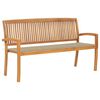 vidaXL Stacking Garden Bench with Cushion 159 cm Solid Teak Wood