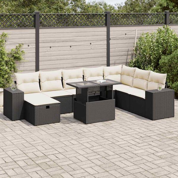 vidaXL 9 Piece Garden Sofa Set with Cushions Black Poly Rattan