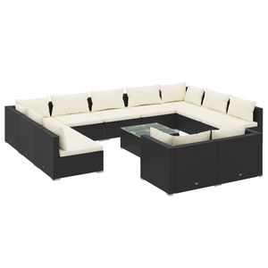 vidaXL 12 Piece Garden Lounge Set with Cushions Black Poly Rattan