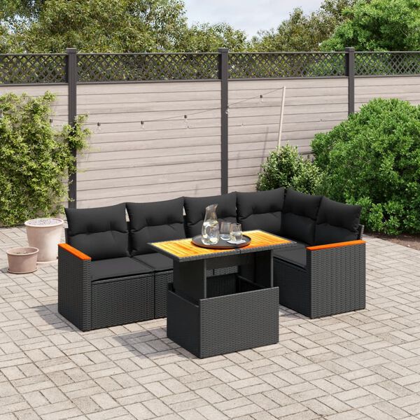 vidaXL 6 Piece Garden Sofa Set with Cushions Black Poly Rattan