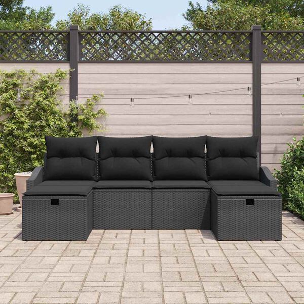 vidaXL Garden Sofa Set with Cushion with Storage 6 pcs Poly Rattan