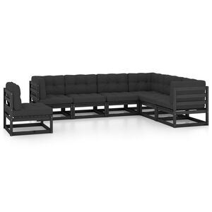 vidaXL 7 Piece Garden Lounge Set with Cushions Black Solid Pinewood