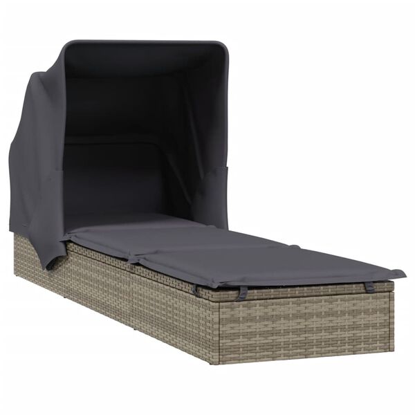 vidaXL Sunbed with Foldable Roof Grey 213x63x97 cm Poly Rattan