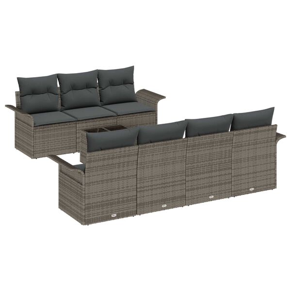 vidaXL Garden Sofa Set with Cushion 8 pcs Grey Poly Rattan