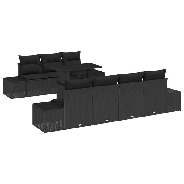 vidaXL Sofa Set with Cushion Height Adjustable 8 pcs Black Poly Rattan