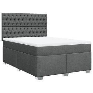 vidaXL Box Spring Bed with Mattress Dark Grey Queen Fabric