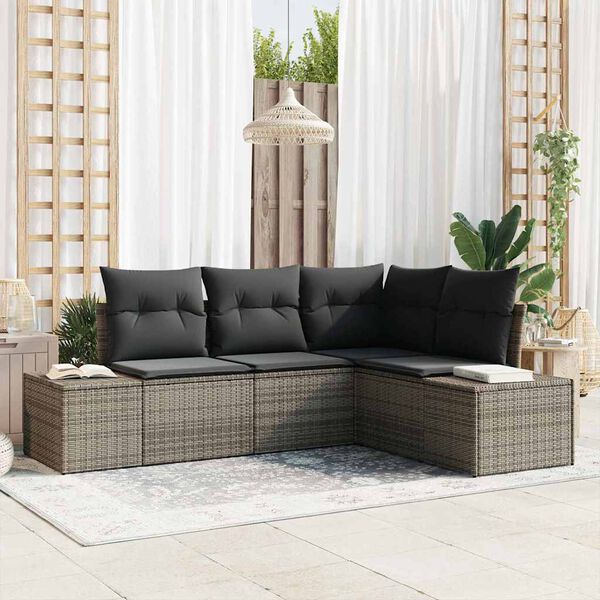 vidaXL Garden Sofa Set with Storage 4 pcs Grey Poly Rattan