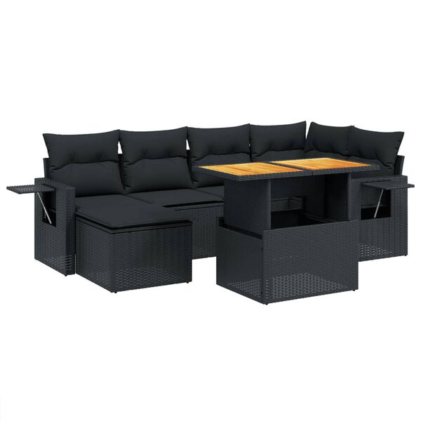 vidaXL 7 Piece Garden Sofa Set with Cushions Black Poly Rattan