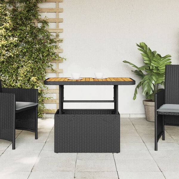 vidaXL Garden Table Black 90x55x71 cm Poly Rattan and Acacia Wood