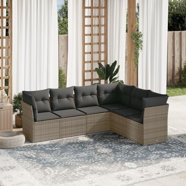 vidaXL 6 Piece Garden Sofa Set with Cushions Grey Poly Rattan
