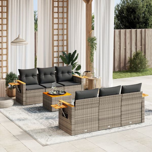 vidaXL 7 Piece Garden Sofa Set with Cushions Grey Poly Rattan